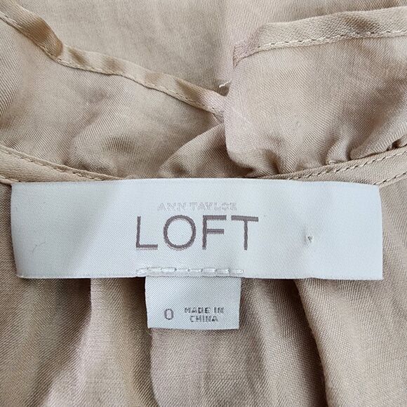 Ann Taylor LOFT Dress Size 0 Tan Ruffles Scoop Neck Pockets Tie Waist Sleeveless - Picture 8 of 11